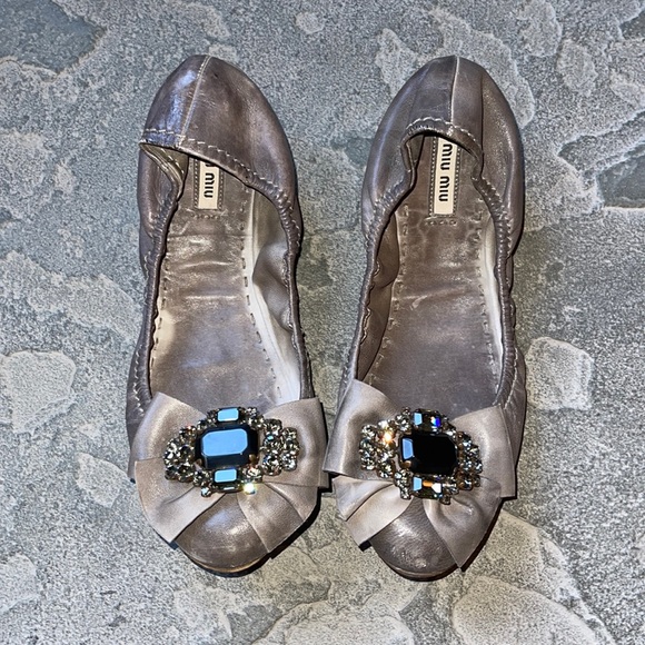 Miu Miu Shoes - Grey Leather Miu Miu Flats